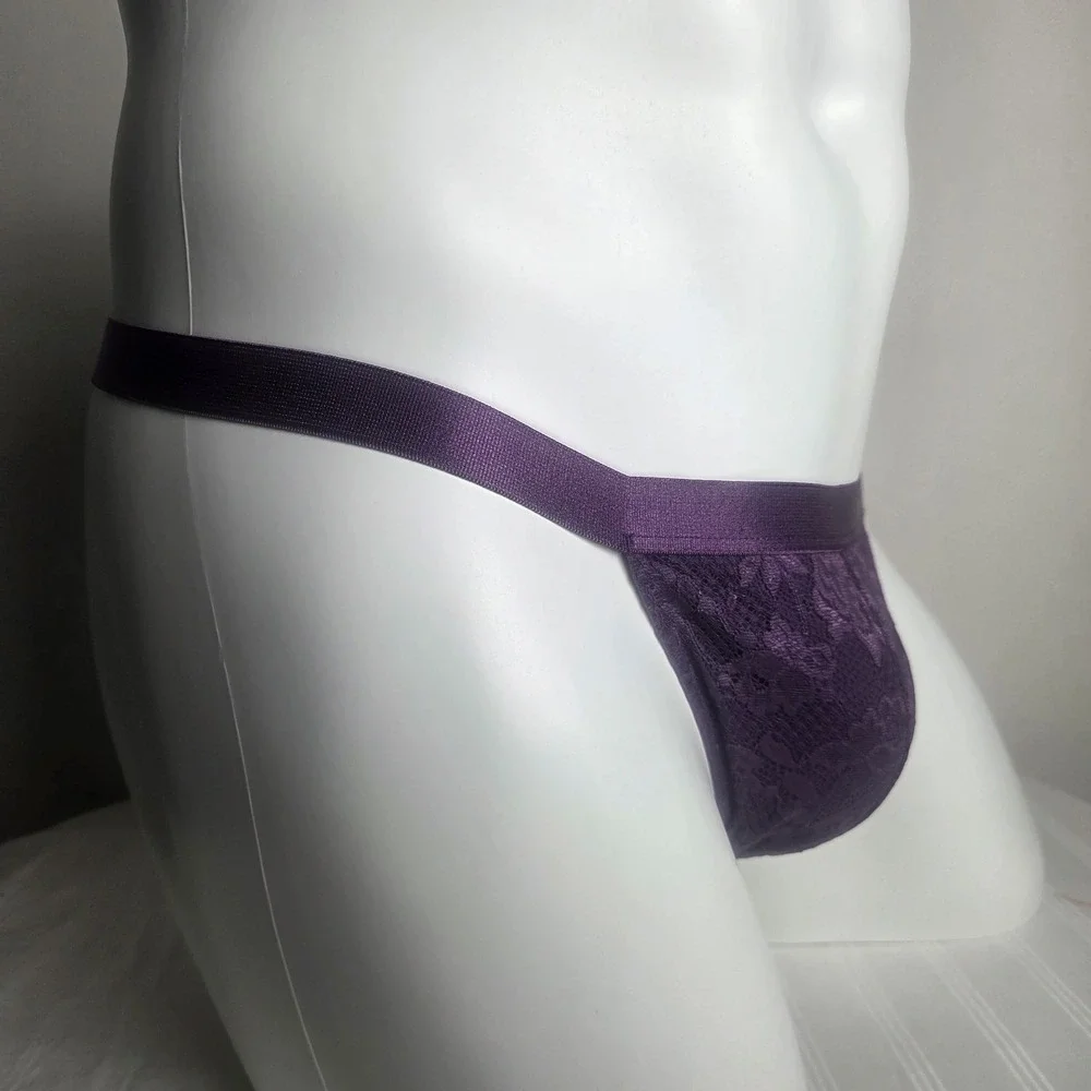 Cosabella Men's Signature stretch  Italian Lace Thong Purple Designer Underwear